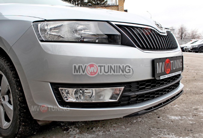 Спойлер переднего бампера (текстурный пластик) для Skoda Rapid (2012-н.в.) купить недорого с доставкой в Томск
